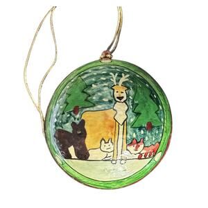Forest Animals Holiday Christmas Tree Ornament Deer Fox Hand Painted Ball Santa